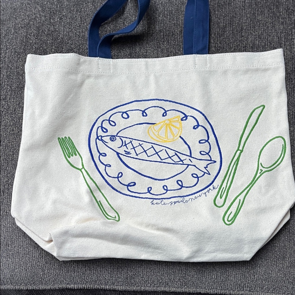 NWT Kate Spade Fish Design Canvas Tote with Blue and Green Accents